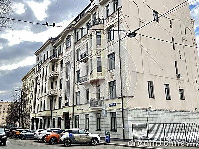 Moscow, Russia, March, 10, 2024. Historical building at the address: 3 Shchepkina Street, Moscow, built in 1917 Editorial Stock Photo