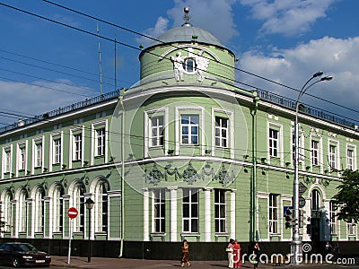 Historical building of city bank street view, Gomel, Belarus Editorial Stock Photo