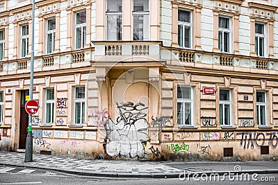 Historical building with walls painted in graffiti Stock Photo