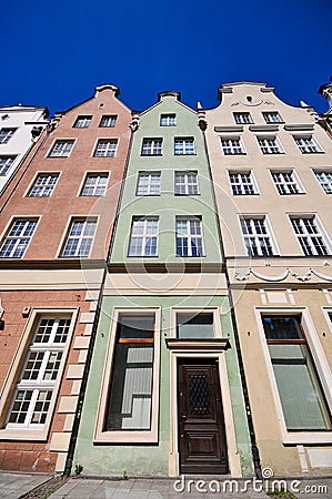 Historical buildings on Dluga street in Gdansk Stock Photo