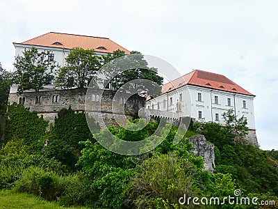 historical buildings on green hilltop Stock Photo