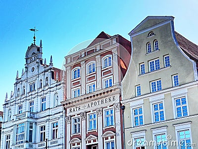 Historical buildings at the market square of Rostock, Germany Editorial Stock Photo