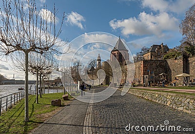 Historical buildings on the river Main Frankfurt-Hoechst Editorial Stock Photo