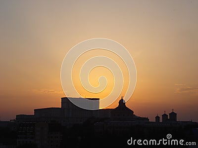 Historical buildings silhouettes in Bucharest Stock Photo