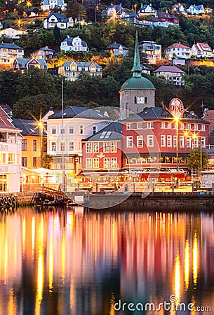 Historical buildings on the street in Bergen, Norway Editorial Stock Photo