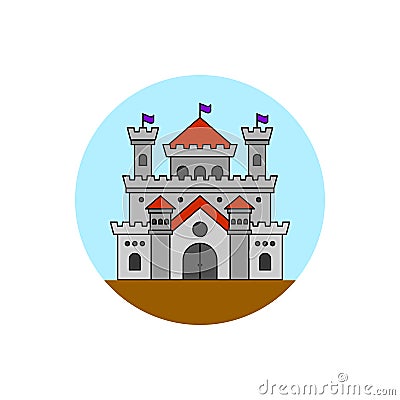 Historical castle building icon. Stock Photo