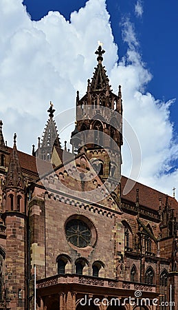 Historical Cathedral in the Town Freiburg in Breisgau, Baden - Wuerttemberg Stock Photo