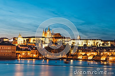 Historical center of Prague durin beautiful sunset with castle, Hradcany, Czech Republic Stock Photo