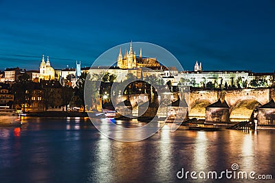 Historical center of Prague durin beautiful sunset with castle Stock Photo