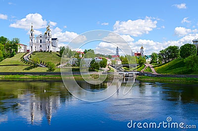 Historical center of Vitebsk over Western Dvina, Belarus Stock Photo