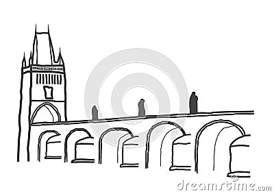 Historical Charles Bridge Prague Vector Illustration