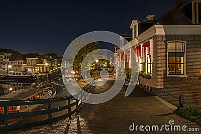 Historical city Sneek by night in the Netherlands Stock Photo