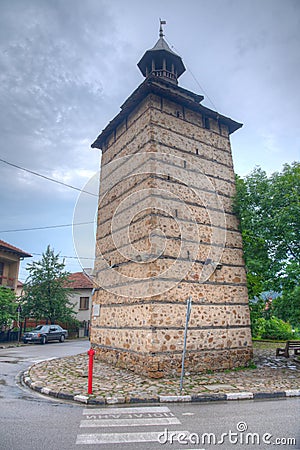 Historical clock tower in Etropole, Bulgaria Editorial Stock Photo