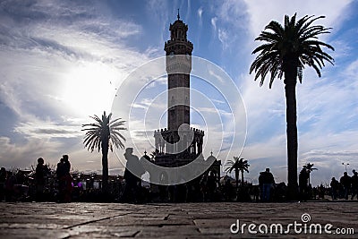 Historical clock tower of Ä°zmir, Turkey. Editorial Stock Photo