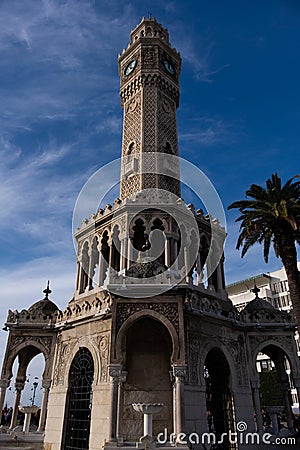Historical clock tower of Ä°zmir, Turkey. Editorial Stock Photo