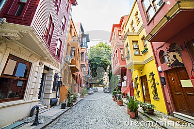 Historical colorful houses in KUZGUNCUK Stock Photo