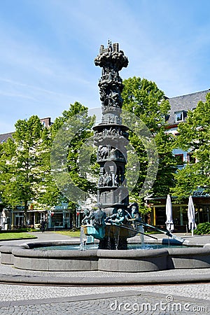 Historical column on fountain in Koblenz Editorial Stock Photo