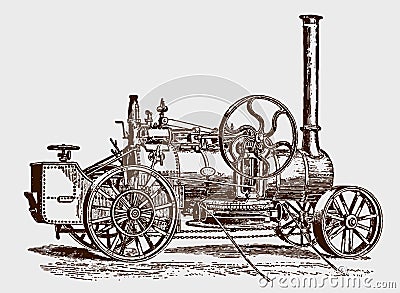 Historical double-cylinder engine and windlass in side view Vector Illustration