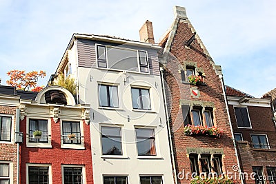 Historical facades along Oudegracht, Utrecht, Holland Stock Photo