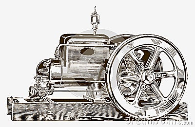 Historical farm engine in side view Vector Illustration