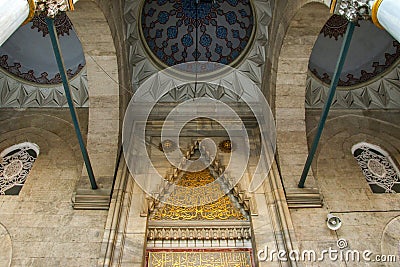 Historical and fascinating Sisli Mosque, photographed on the entrance door of the mosque and the ceiling of the door Stock Photo