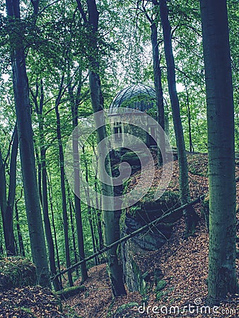 Historical gazebo with reneval cupola roof stands on rock i Stock Photo