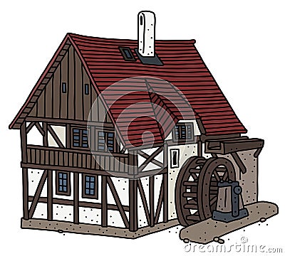 The historical half timbered water mill Vector Illustration