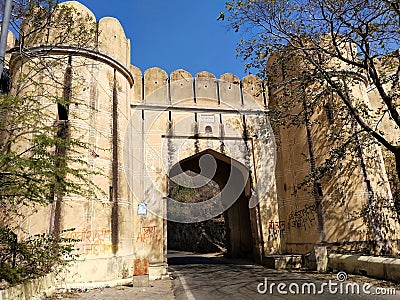 Historical Heritage fort gate architecture in Jaipur Rajasthan Stock Photo