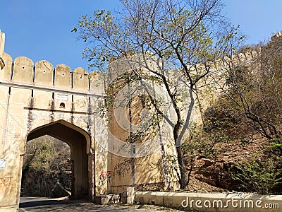 Historical Heritage fort gate architecture in Jaipur Rajasthan Stock Photo