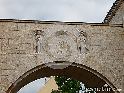 Heroes' Gate's reliefs in Veszprém Stock Photo