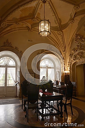 Hotel Lobby from Bussaco Palace, Historical Building, Vaulted Ceiling Editorial Stock Photo