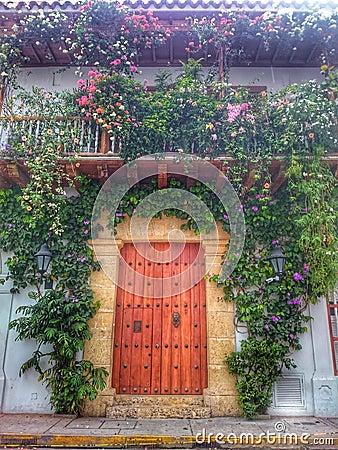 Historical House entrance with flowers and plants Editorial Stock Photo