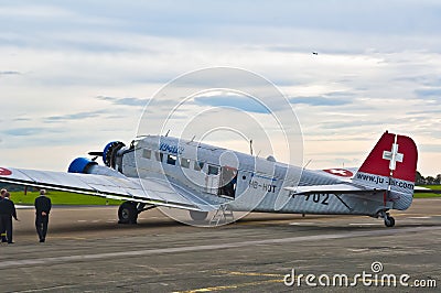 Historical Ju-52 aircraft, Tante Ju. Editorial Stock Photo