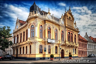 Historical landmarks in the city center of Oradea, Romania. Generative AI Stock Photo