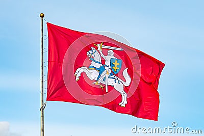 Historical Lithuanian flag, coat of arms of Lithuania, Vytis Stock Photo