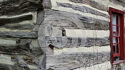 Historical Log Cabin Exterior Corner and Window Stock Photo