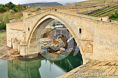 Historical Malabadi Bridge, Silvan, DiyarbakÄ±r, TR Stock Photo