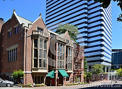 Historical and Modern Building in Dowtown Portland, Oregon Stock Photo