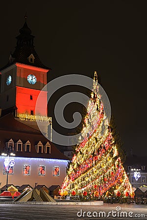 Historical old city center square of Brasov Stock Photo