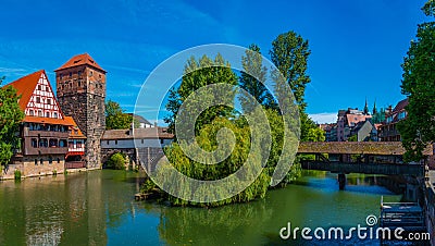 Historical old town with view of Weinstadel building, water towe Editorial Stock Photo