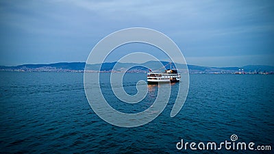 Historical Pergamon ferry advancing on the sea in the Gulf of Izmir Editorial Stock Photo