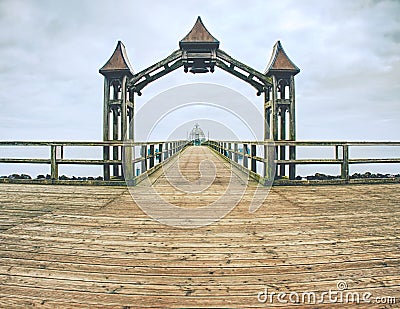 Historical pier and the resort of Sellin on Ruegen island Editorial Stock Photo