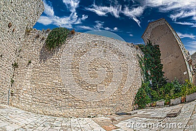 Historical place in old town of Korcula, Croatia, with commemorative plaque Editorial Stock Photo