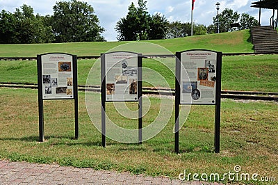 Historical Plaques at the Helena Levee Walk, Helena Arkansas. Editorial Stock Photo