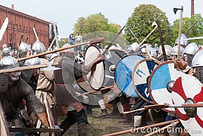 St. Petersburg, Russia - May 27, 2017: Historical reconstruction of the Viking battle in St. Petersburg, Russia Editorial Stock Photo