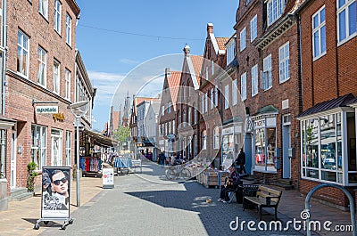 Historical red brick buildings in small Danish town Tonder during early spring, Denmark, Europe Editorial Stock Photo