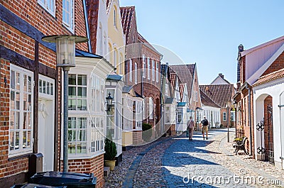 Historical red brick buildings in small Danish town Tonder during early spring, Denmark, Europe Editorial Stock Photo