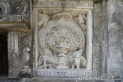 Historical reliefs on Prambanan temple building Stock Photo