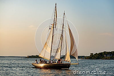 Historical sail boat used by tourist for sailing tour in the bay of Portland, Maine Editorial Stock Photo