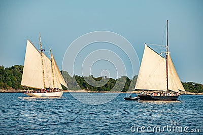Historical sail boat used by tourist for sailing tour in the bay of Portland, Maine Editorial Stock Photo